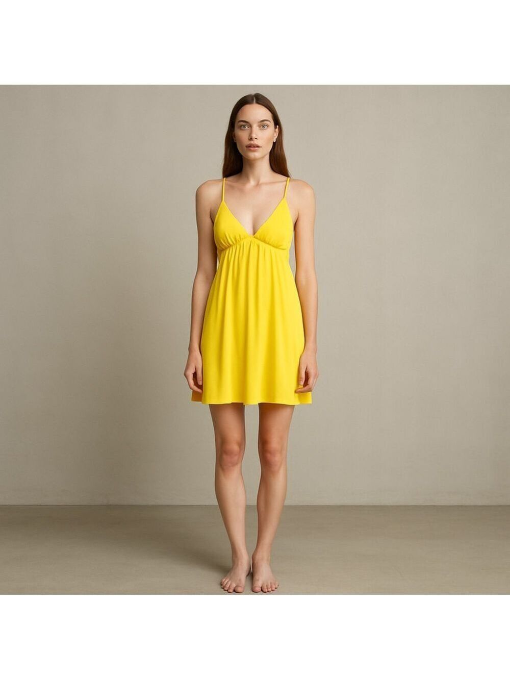 Papaya Yellow Halter Fit Flare Dress Small